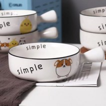 귀여운 캐릭터 도자기 면기 손잡이 도자기 그릇 전자레인지 오븐 적용, 6인치 코기 1개