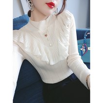 여성프릴블라우스 넥 핑크 원피스 블라우스 핫핑 모헤어 넥케이프 니트티 니트 플라워