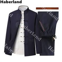 Haberland 남성 봄 가을 프리미엄 전통 자수 차이나넥 린넨 자켓 밴딩 바지 트레이닝세트 생활한복 개량한복 1619