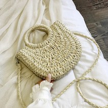 여름라탄백 밀짚 손으로 핸드백 달 모양 레이스 활 등나무 캐주얼 비치 숄더 크로스 바디