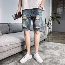 남성 청반바지 여름 얇은 남자 루즈핏 스판 스트레이트 5부 팬츠 뉴타임즈 C16 A199L511