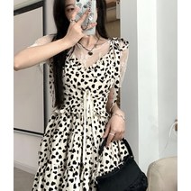 플라워원피스 크림 스위하트 세부 통제함 허리보정 사랑하트 끈나시 슬립 여성 프렌치 러블리 여름 2220034627