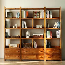 해찬솔 소나무 서재 책장세트/책장900+책장600+책장600/네추럴색/우드슬랩책장, 네추럴브라운