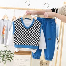 Purplehoney 남자 어린이 정장 2022 봄옷 한국판 베이비 서양 캐주얼 쓰리피스 중 어린이 멋쟁이 상의 바지