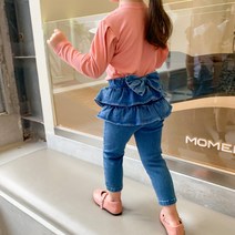 랑맘) 키즈여아 뒷리본 캉캉청바지 여아 봄 가을 청바지