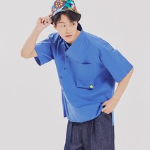 [꼬마크] 생활한복 남녀공용 목판깃 변형 고밀도 면셔츠 블루 RL23A151