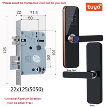 지문도어락 전자 도어락 생체 인식 스마트 카드암호키 잠금 해제usb 비상 충전 기능이 있는 tuya wifi 스마트 도어록, 125x22(5050), 검은색