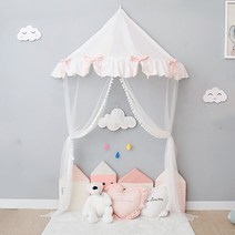 아기방꾸미기 북유럽풍 어린이 텐트 놀이방 방 벽걸이 아기 모기장 침대 머리장식 독서코너 캐노피, 화이트 프릴 1.45m+망사