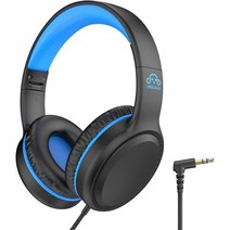 UKELALA Over Ear 유선 블루 헤드폰 소년용 접이식 청소년 학생 어린이 휴대용 스테레오 학교 교실용 컴퓨터 PC 전화와 호환 가능, Black/Blue