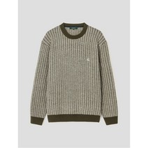 BEAN POLE 그린 카키 헤링본 조직 라운드넥 니트 295132