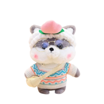 PKTOYS DIY귀여운 애착 오가닉 강아지인형 봉제 동물 크리스마스 명절 선물, 회색 복숭아 헤어 밴드, 30cm (손 선물 상자)
