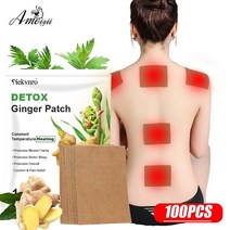 초본 생강 패치 통증 완화를 위한 림프 해독 패치 발 패치，100 시트/팩, 1박스 [스티커 100장]