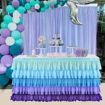 Besutolife 1.8m(6피트) 인어 식탁보 퍼플 테이블 스커트 직사각형 베이비 샤워 성별 공개 생일 파티 장식, Mermaid