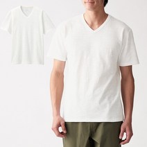 무인양품 남성용 MUJI 슬러브 저지 V넥 반소매 티셔츠 ABA04A0S 2p