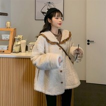 인조밍크 루즈핏 후드 롱 페이크퍼코트 화이트 상의