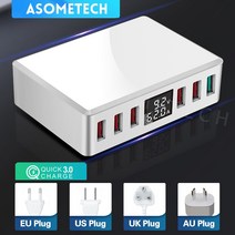 6 포트 충전 3.0 USB 충전기 어댑터 디지털 디스플레이 아이폰 호환 전화 삼성 S10 xiaomi 화 웨이, [01] EU Plug