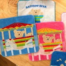 레인보우 베어 미니 타올 일본 수입 욕실 타올 수건, 회전목마 핑크