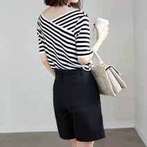 다이뻐 DAIBBU 리틀깽스 브이넥 신축성좋은 심플모던 여름 데일리 시원한 스트라이프 반팔니트 여름휴가 마린룩