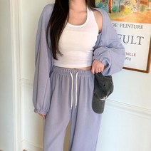브이와이 여자 분홍색 연보라 벌룬긴팔 슬림 가디건