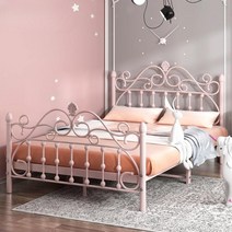핑크 공주침대 철제 유럽풍 프레임 퀸사이즈 엔틱 철재, 1800mmx2000mm, A 화이트