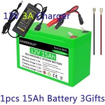 인산철 시동 배터리 12V 18650 팩 리튬 충전식 태양열 축전지 전기 조명 3A 충전기, 15Ah battery