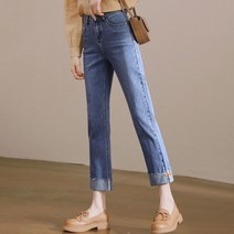 스타일아유 여성 시원한 봄 가을철 커팅 스판 슬림 다리길어보이는 예술핏 슬림데님팬츠
