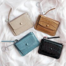 바보사랑 버튼포켓 악어가죽패턴 미니 카드지갑.해피툴