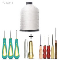 봉제 도구 키트 대형 0.8mm 라운드 왁스 스레드 및 다양한 송곳 가죽 슈 메이커 신발 가방 스티칭 수리 페네트레이트 솔, [06] Awl 9 Pcs Set