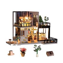 Spilay 스필레이 DIY 미니어처 인형 하우스 나무 가구 키트 먼지 커버 수제 미니 모던 빌라 모델 & 뮤직 박스 성인 청 1:24 스케일 창의적인 장난감 (9월 포레스)