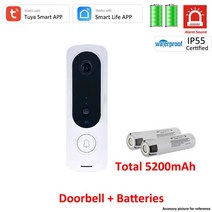 스마트초인종 Tuya 스마트 WiFi 지원 비디오 초인종 IP55 야외 무선 오디오 135 ° 시야각 배터리 도어 벨 카메라 부저 사이렌 소리, Option 4 - 미국 플러그