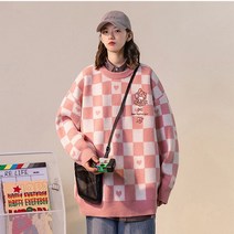 여성 니트 크롭 가디건 남행선옷 집업 자수 꽃 빅사이즈 볼레로 레트로 스트릿웨어 소녀 카와이 체크 무늬 핑크 카디건 스웨터 탑 빈티지 칼라 루즈한