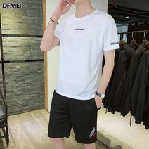 Momolatti 남자 배기바지 트레이닝 반팔 반바지 상하의 세트