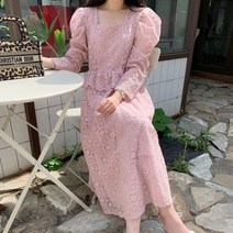 디애이치 레이스 스퀘어넥 롱슬리브 원피스