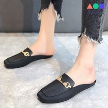 몬드스팟 2cm 여성 사각코 버클 블로퍼 뮬 슬리퍼 블랙 (DM590)