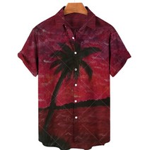 신혼여행 유럽 필리핀여행 2022 여름 하와이안 셔츠 남성용 3d 코코넛 나무 프린트 의류 특대 반팔 비치 알