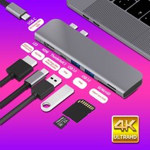 usb허브 c타입허브 호환 USB 3.1 c형 허브-HDMI 어댑터 4K 썬더볼트 3 c허브 (허브 3.0 포함) TF SD 리더, 02 7-in-1 Dark Gray