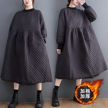 겨울 여성 누빔 패딩 원피스 캐주얼 패디드 재킷 코트 중간 길이 면 T631 여성용 블랙 퀼트 드레스 겨울