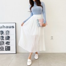 가비진 여성용 쉬폰 플리츠 롱 주름 스커트