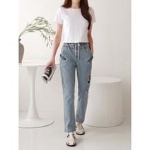 여름 정품 디즈니 미키 데일리 연청 일자 미시 자수 밴딩 지퍼 빅사이즈 청바지