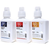 리얼소다 프리미엄 보틀 600g 3종세트 프리미엄 베이킹소다 600g + 프리미엄 과탄산소다 600g + 프리미엄 무수 구연산 600g