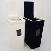 8리터 원터치 오픈 쓰레기통 휴지통 비닐걸이링 블랙 화이트 라운드 사각 화장실, Black