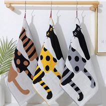 야옹 고리 핸드 주방타올 거즈행주 순면 수건, 블랙, 1개