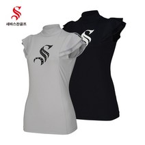 [세바스찬] [골프](국내생산) 23 S/S 여성 이중 소매 빅로고 나시 티셔츠 3213, 색상:블랙 / 사이즈:90
