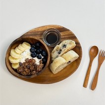 우드 조약돌 접시 요거트볼 세트 다이어트 천연 대추나무 식기 집들이 홈 선물 브런치, 세트1(접시+요거트볼+스푼+포크)