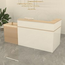 인포데스크 테이블 프론트 안내 상담책상 인포메이션, 140x60x100cm, 나무가있는 흰색 좌꺽임