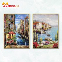 프랑스자수도안 프랑스십자수 프랑스자수 도안책 크로스 스티치 키트 바느질 세트 11ct 수용성 캔버스 패턴 14ct 해변 풍경 해변 town-ncms081