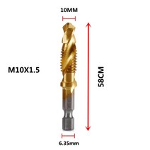 공구육각 생크 티타늄 도금 HSS 나사산 미터법 탭 드릴 비트 기계 복합 M3 M4 M5 M6 M M10 수공구, 01 M10X1.5