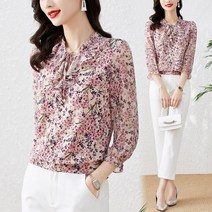 봄 봄 구부소매 쉬폰 상의 패션 여성 코디 블라우스 루즈핏 배 커버
