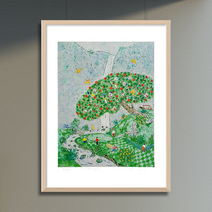 제주생활의 중도 (150 Editions) Water Fall Golf 이왈종 판화, (원목)우드블랙