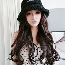 양털 피셔맨 버킷 햇 벙거지 분리형 모자 가발 롤 셋팅 펌 여신 웨이브 가을 겨울 힐링햇, ONE, BK D브라운 웨이브